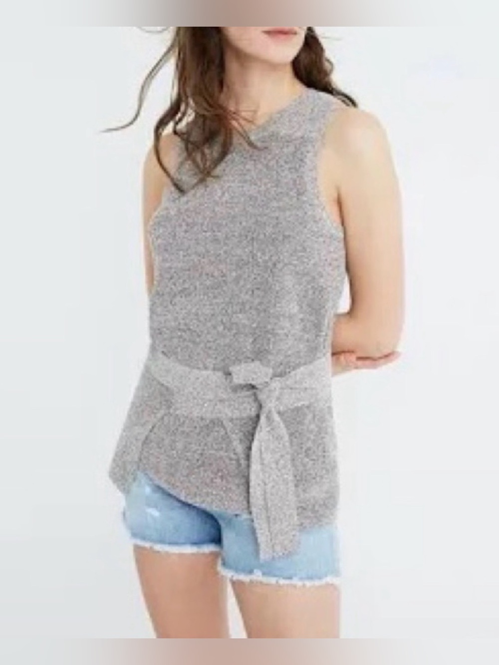 Madewell Marled Gray Tie-Wrap Sweater Tank Top, Size XS